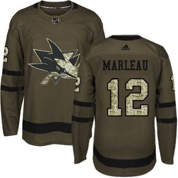 Youth Adidas San Jose Sharks #12 Patrick Marleau Green Salute to Service Stitched NHL Jersey