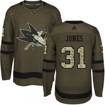 Youth Adidas San Jose Sharks #31 Martin Jones Green Salute to Service Stitched NHL Jersey