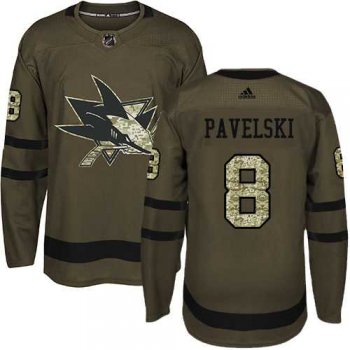 Youth Adidas San Jose Sharks #8 Joe Pavelski Green Salute to Service Stitched NHL Jersey