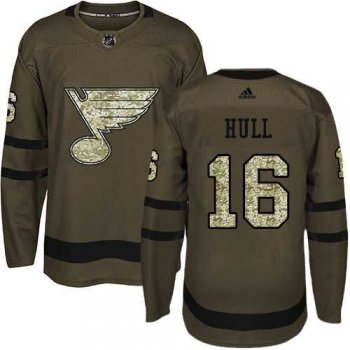 Youth Adidas St. Louis Blues #16 Brett Hull Green Salute to Service Stitched NHL Jersey