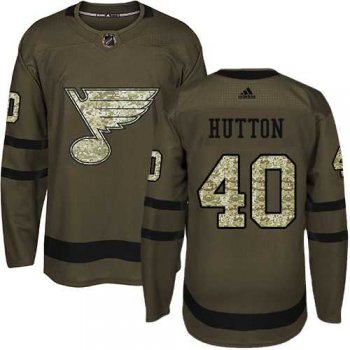 Youth Adidas St. Louis Blues #40 Carter Hutton Green Salute to Service Stitched NHL Jersey