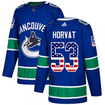 Youth Adidas Vancouver Canucks #53 Bo Horvat Blue Home Authentic USA Flag Stitched NHL Jersey