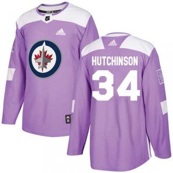 Youth Adidas Winnipeg Jets #34 Michael Hutchinson Purple Authentic Fights Cancer Stitched NHL Jersey