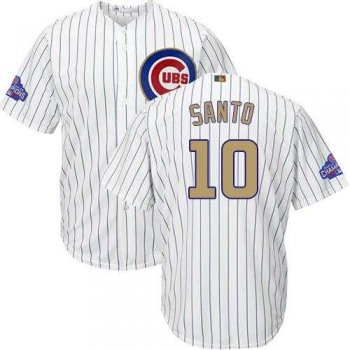 Youth Chicago Cubs #10 Ron Santo White(Blue Strip) 2017 Gold Program Cool Base Stitched MLB Jersey