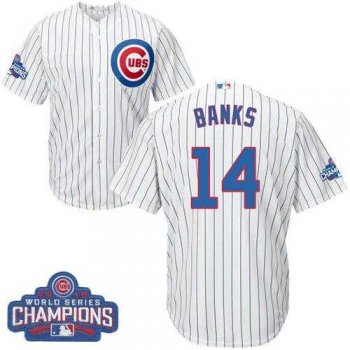 Youth Chicago Cubs #14 Ernie Banks White Home 2016 World Series Champions Stitched Baseball Jersey