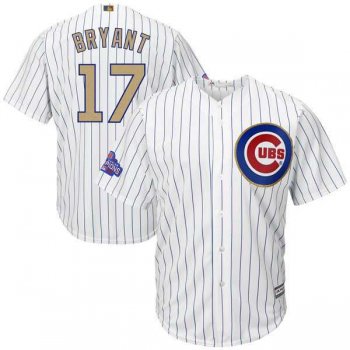 Youth Chicago Cubs #17 Kris Bryant White 2017 Gold Program Cool Base Stitched MLB Jersey