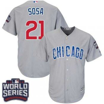 Youth Chicago Cubs #21 Sammy Sosa Grey Road 2016 World Series Bound Stitched Baseball Jersey