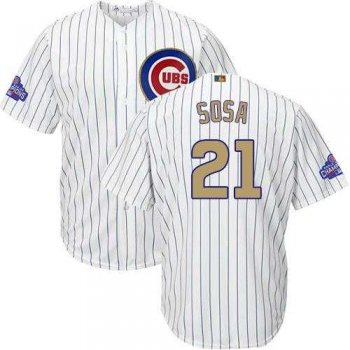 Youth Chicago Cubs #21 Sammy Sosa White(Blue Strip) 2017 Gold Program Cool Base StitchedMLB Jersey