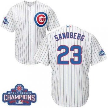 Youth Chicago Cubs #23 Ryne Sandberg White Home 2016 World Series Champions Stitched Baseball Jersey