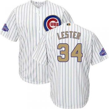 Youth Chicago Cubs #34 Jon Lester White(Blue Strip) 2017 Gold Program Cool Base Stitched MLB Jersey