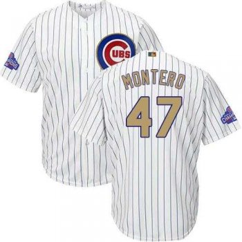 Youth Chicago Cubs #47 Miguel Montero White(Blue Strip) 2017 Gold Program Cool Base Stitched MLB Jersey