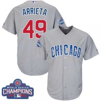 Youth Chicago Cubs #49 Jake Arrieta Grey Road 2016 World Series Champions Stitched Baseball Jersey