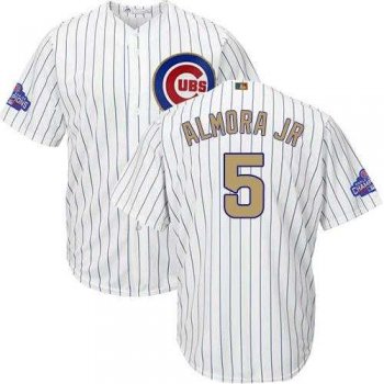 Youth Chicago Cubs #5 Albert Almora Jr. White(Blue Strip) 2017 Gold Program Cool Base Stitched MLB Jersey