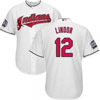 Youth Cleveland Indians #12 Francisco Lindor White Home 2016 World Series Bound Stitched Baseball Jersey