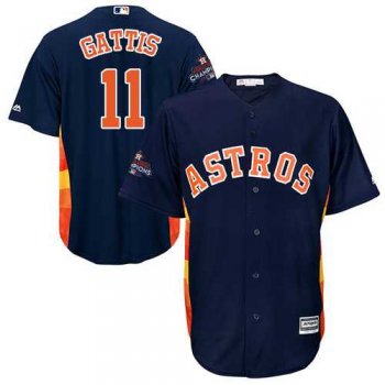 Youth Houston Astros #11 Evan Gattis Navy Blue Cool Base 2017 World Series Champions Stitched MLB Jersey