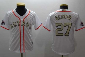 Youth Houston Astros #27 Jose Altuve White 2018 Gold Program Cool Base Stitched MLB Jersey