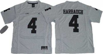 Youth Michigan Wolverines #4 Jim Harbaugh Gridiron Gray II Jordan Brand Stitched NCAA Jersey