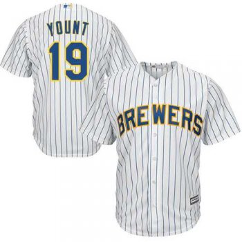 Youth Milwaukee Brewers #19 Robin Yount White Strip Cool Base Stitched MLB Jersey