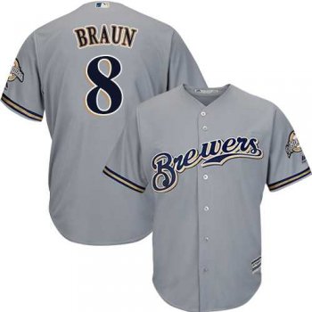 Youth Milwaukee Brewers #8 Ryan Braun Grey Cool Base Stitched MLB Jersey