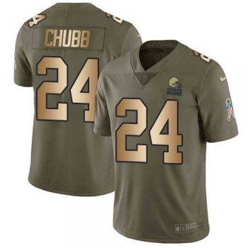 Youth Nike Cleveland Browns #24 Nick Chubb Olive Gold Stitched NFL Limited 2017 Salute to Service Jersey