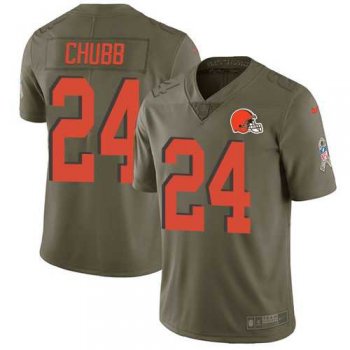 Youth Nike Cleveland Browns #24 Nick Chubb Olive Stitched NFL Limited 2017 Salute to Service Jersey