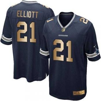 Youth Nike Dallas Cowboys #21 Ezekiel Elliott Navy Blue Team Color Stitched NFL Elite Gold Jersey