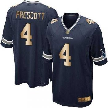 Youth Nike Dallas Cowboys #4 Dak Prescott Navy Blue Team Color Stitched NFL Elite Gold Jersey