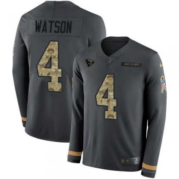 Youth Nike Houston Texans #4 Deshaun Watson Anthracite Salute to Service Stitched NFL Limited Therma Long Sleeve Jersey