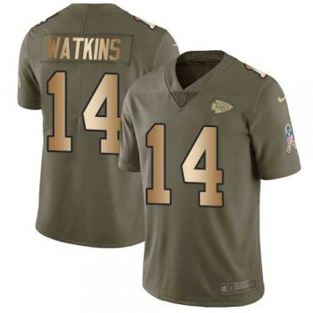 Youth Nike Kansas City Chiefs #14 Sammy Watkins Olive Gold Stitched NFL Limited 2017 Salute to Service Jersey