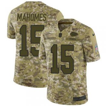 Youth Nike Kansas City Chiefs #15 Patrick Mahomes Camo Stitched NFL Limited 2018 Salute to Service Jersey