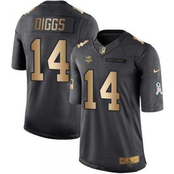 Youth Nike Minnesota Vikings #14 Stefon Diggs Black Stitched NFL Limited Gold Salute to Service Jersey