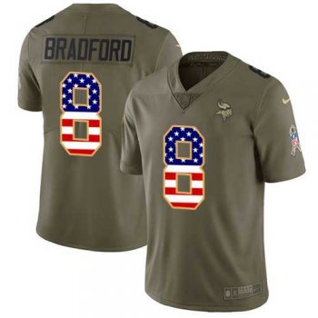 Youth Nike Minnesota Vikings #8 Sam Bradford Olive USA Flag Stitched NFL Limited 2017 Salute to Service Jersey