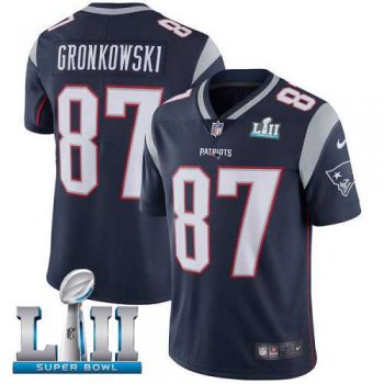 Youth Nike New England Patriots #87 Rob Gronkowski Navy Blue Team Color Super Bowl LII Stitched NFL Vapor Untouchable Limited Jersey