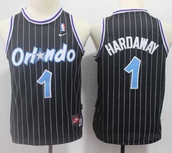 Youth Nike Orlando Magic #1 Penny Hardaway Black Strip Throwback NBA Jersey