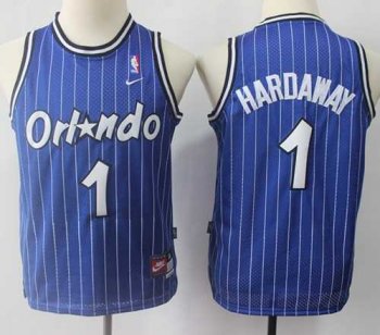 Youth Nike Orlando Magic #1 Penny Hardaway Blue Strip Throwback NBA Jersey