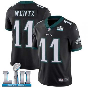 Youth Nike Philadelphia Eagles #11 Carson Wentz Black Alternate Super Bowl LII Stitched NFL Vapor Untouchable Limited Jersey