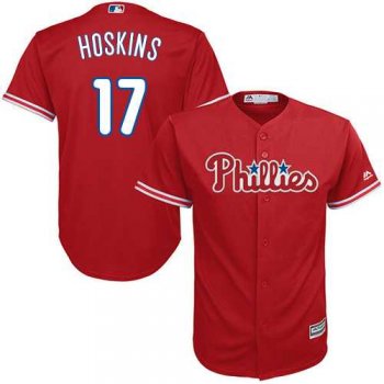 Youth Philadelphia Phillies #17 Rhys Hoskins Red Cool Base Stitched MLB