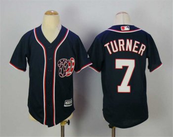 Youth Washington Nationals #7 Trea Turner Navy New Cool Base Jersey