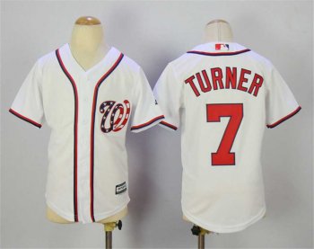 Youth Washington Nationals #7 Trea Turner White New Cool Base Jersey