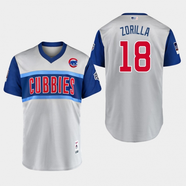 Men's Chicago Cubs Replica Ben Zobrist #18 Gray 2019 Little League Classic Zorilla Jersey