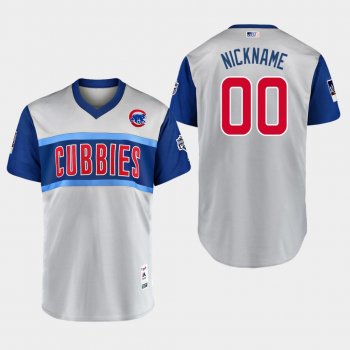 Men's Chicago Cubs Replica Custom #00 Gray 2019 Little League Classic Nickname Jersey