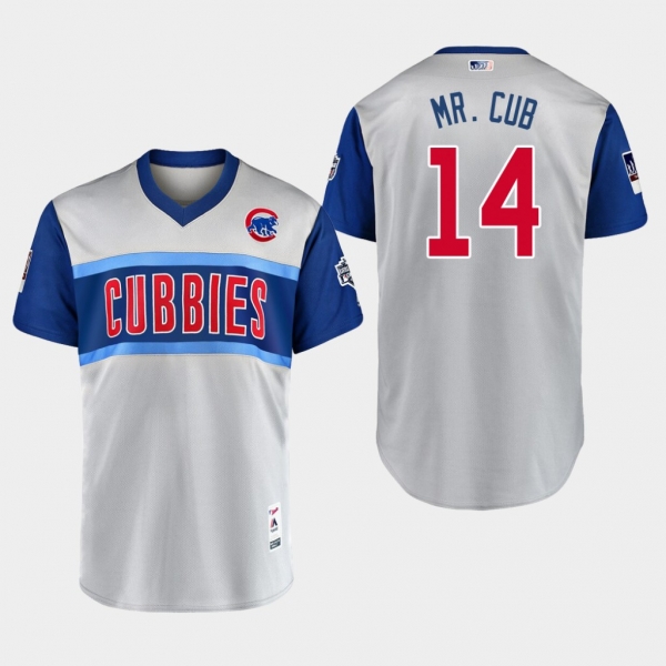 Men's Chicago Cubs Replica Ernie Banks #14 Gray 2019 Little League Classic Mr. Cub Jersey