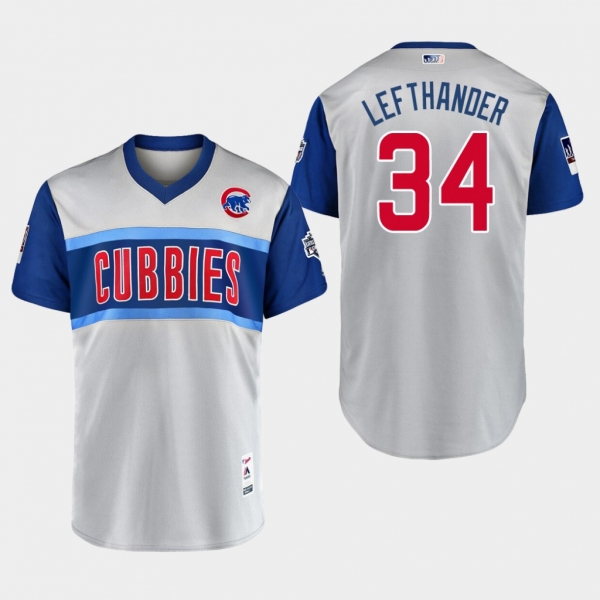 Men's Chicago Cubs Replica Jon Lester #34 Gray 2019 Little League Classic Lefthander Jersey