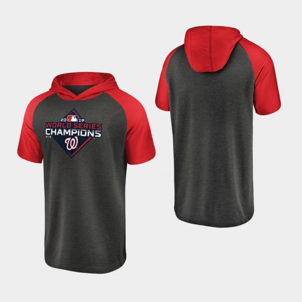 Men's Charcoal Washington Nationals 2019 World Series Champions Short Sleeve Pullover Hoodie