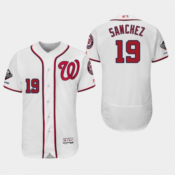 Men's Washington Nationals Anibal Sanchez #19 2019 World Series Champions Flex Base Home White Jersey