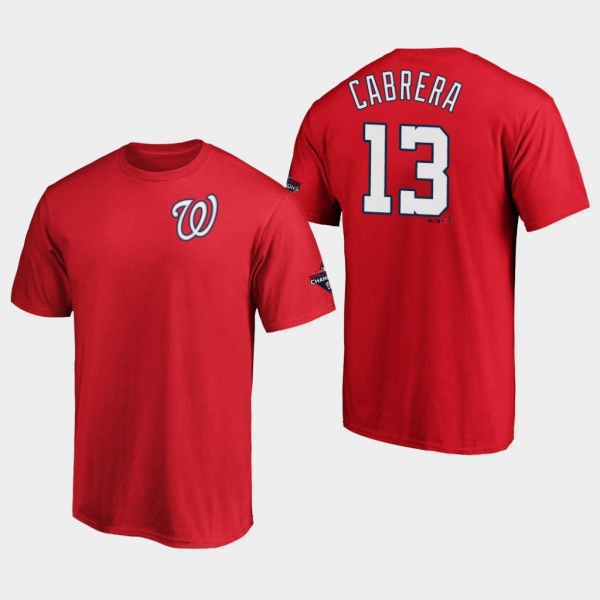 Men's Asdrubal Cabrera #13 Washington Nationals 2019 World Series Champions Name & Number Red T-Shirt