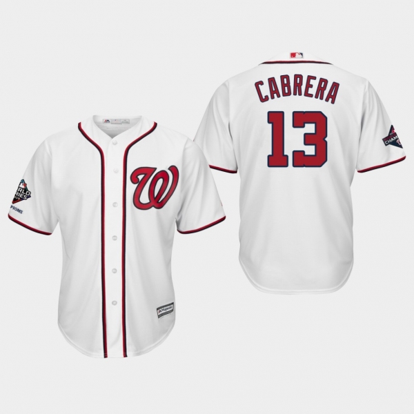 Men's Washington Nationals Asdrubal Cabrera #13 2019 World Series Champions Cool Base Home White Jersey