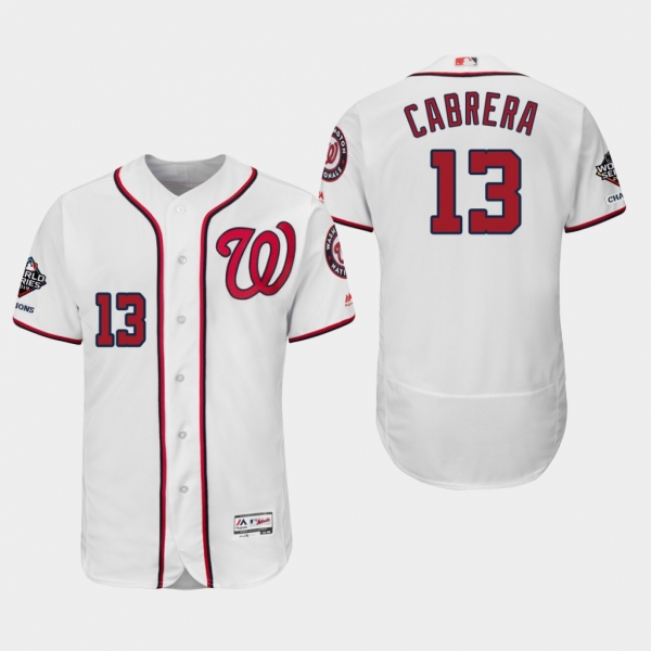 Men's Washington Nationals Asdrubal Cabrera #13 2019 World Series Champions Flex Base Home White Jersey