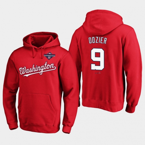 Men's Brian Dozier #9 Red Washington Nationals 2019 World Series Champions Pullover Hoodie