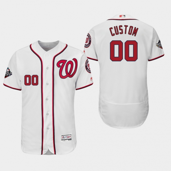 Men's Custom #00 White 2019 World Series Bound Washington Nationals Flex Base Authentic Jersey